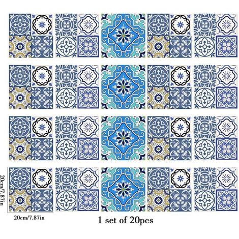 Carrelage adhésif Mosaïque de motifs colorés Cuisine Salle de BainAuto-Adhésif Adhesive Imperméable Autocollant Carreau Ciment Mural 20cmX20cm / 1 set of 20 pcs (1/5)
