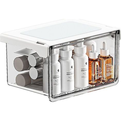 Boîte de rangement sous meuble miroir de toilette, pour rangement de maquillage, démaquillant, rouge à lèvres et cotons-tiges, étagère transparente, 1 pièce (1/5)