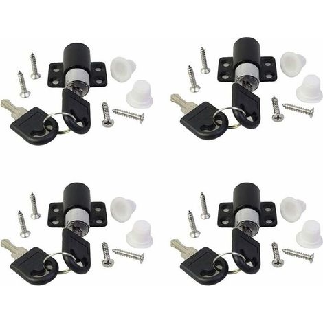 Lot de 4 serrures de sécurité avec clé, serrure pour porte coulissante, verrou de terrasse, limiteur antivol, noir (1/5)