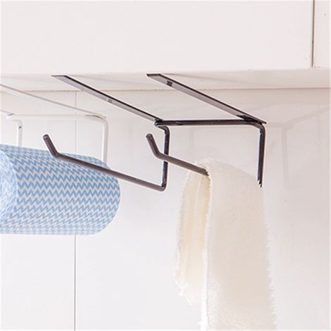 Colonne étagère accroche suspendue crochet U papier WC meuble cuisine salle bain en fer 2 rangées sans perçage noir 11x7.5x26 cm 1 pièce (1/3)
