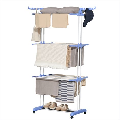 Porte-manteau Séchoir étendoir à linge pliable sur roulettes (1/5)