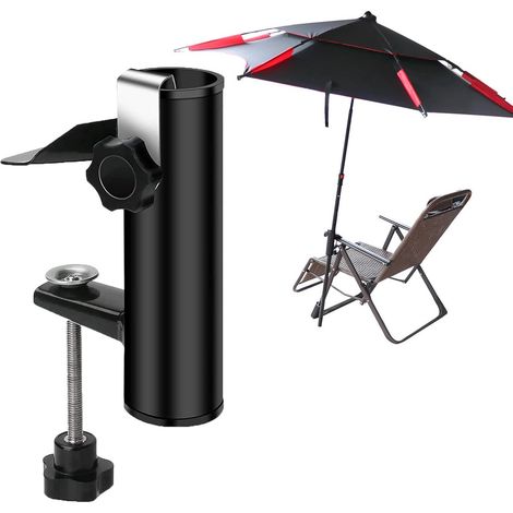Pince pour parasol - Support de parasol de jardin - Pied de parasol - Support pour parasol de jardin - pour la plage, le balcon, la terrasse, le bateau - 1 pièce - Noir (1/4)