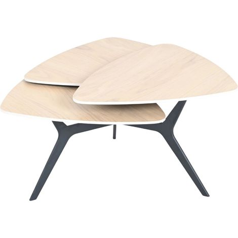 Table basse avec 3 plateaux pivotants en céramique finition chêne - NEXUS