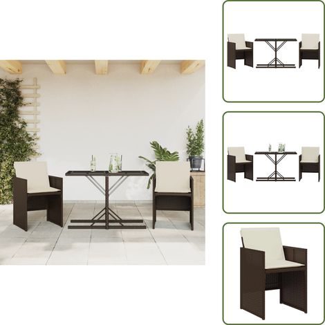 The Living Store Set Bistrò 3 pz con Cuscini Marrone in Polyrattan - Tavolo da giardino