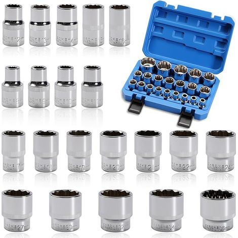 Multi-Tooth Socket Set, 1/2 Inch Torx Female Socket, 8-36 mm CR-V Multiple Socket Wrench Set (Chrome) (1/4)