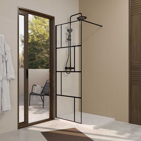 Mampara de Ducha 70x195cm - Vidrio Antical Diseño Ladrillo - Perfil Negro