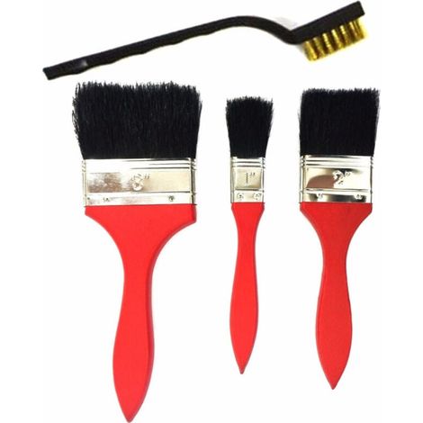 3er-Set Holzpinsel 1" 2" 3" zum Malen + 1 Arbeitspinsel mit Drahtborsten -