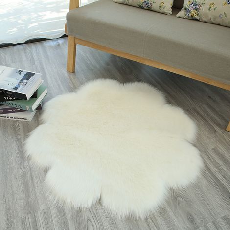 Peau de Mouton synthétique,Cozy Sensation comme véritable Laine Tapis en Fourrure synthétique, Fluffy Soft Longhair Décoratif Coussin de Chaise Canapé Natte (Blanc, 90 x 90cm) (1/4)