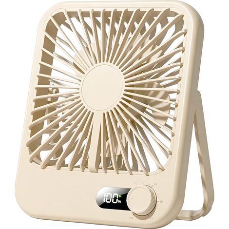 Ventilador de escritorio USB recargable con 100 velocidades, pantalla LED digital, silencioso y ligero, cabezal giratorio de 180°, color caqui. (1/4)