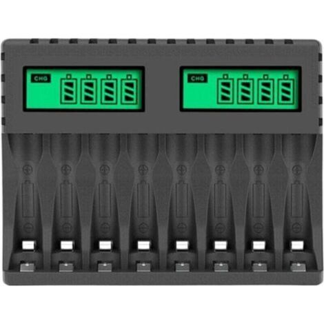 Chargeur intelligent 8 emplacements avec écran LCD - Pour piles AA/AAA NiCd/NiMH rechargeables - Contrôle de charge précis