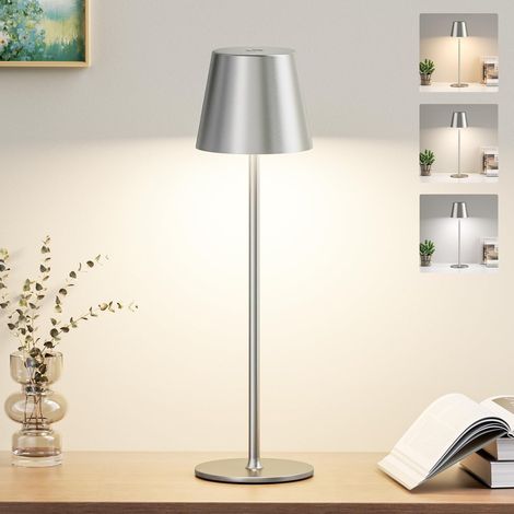 Lampada da tavolo senza fili con 3 temperature di colore, dimmerabile, ricaricabile, luce notturna a LED touch per camera da letto, soggiorno, campeggio, giardino, bar, area esterna (grigio) (1/5)