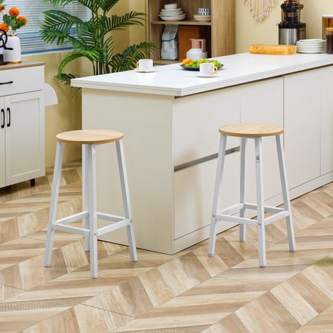 Ensemble Tabourets Cuisine Hauts Siège Mélamine Pieds Mobilier Intérieur Acier Naturel Blanc 32,5x32,5x65cm