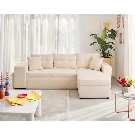 California - beidseitig montierbar 4-sitzer - schlaffunktion und bettkasten, regal und hocker - aus strukturiertem samt - beige