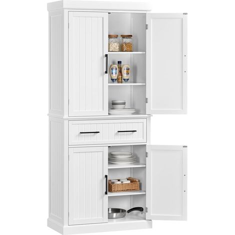 Yaheetech Credenza da Cucina Salvaspazio, Mobile Dispensa Alto Multiuso, Armadio da Soggiorno Bagno in Legno con 3 Ripiani Regolabili e 1 Cassetto 183.5x76.5x40.5 cm, Bianco (1/5)