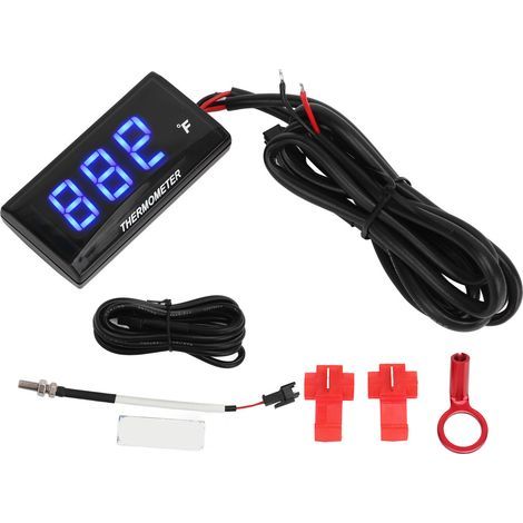 Thermomètre LCD pour Moto, Ultra Fin, étanche, Compteur de Température de L'eau, Adaptateur de Bougie D'allumage, DC12V (BLUE). (1/5)