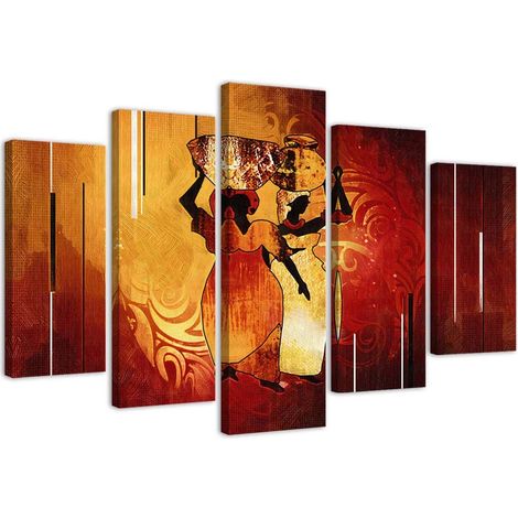 Quadri Quadro 5 pezzi Stampa su tela Africa Donne - 200x100 (1/5)
