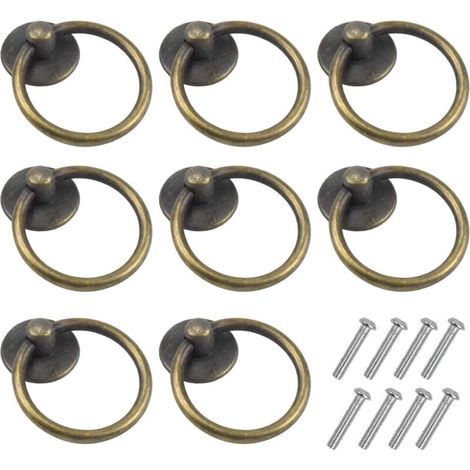 8 Pcs Poignée de Tiroir Vintage Bouton de Meuble Poignées de Placard Rondes Boutons D'anneau De Tiroir Bague Poignée de Traction D'armoire Alliage Zinc Antique pour Cuisine Commode Porte Décor,