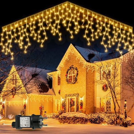 Rideau Lumineux Noel Exterieur, 5M 200 LED Connectable Guirlande Lumineuse Exterieure, 8Mode Economie d'énergie Guirlande Lumineuse pour Decoration Noel Exterieur-Blanc Chaud (1/5)