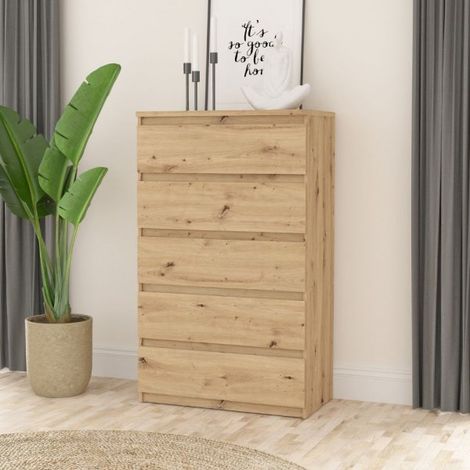 Cassettiera Morgan 5 cassetti 77.2 x 42.2 x H 128.1 cm colore rovere