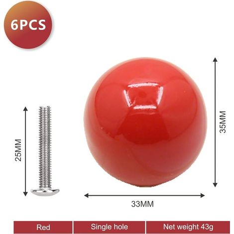 Set di 6 pomelli rotondi in ceramica rossa per mobili, adatti a cassetti e ante, viti incluse. (1/4)