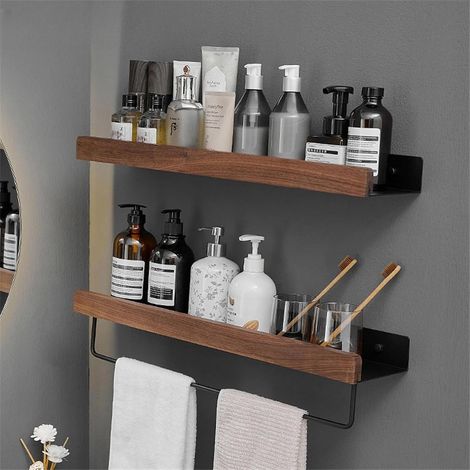 Universelles Duschregal, selbstklebender Organizer für Badezimmer, Heimdekoration und Küche, ohne Bohren, große Kapazität, Walnuss (40 cm)