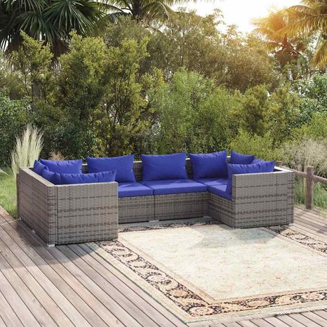 Salon de jardin 6 pcs Ensemble Table et Chaise de Jardin - avec coussins Résine tressée Gris BV249681 - BonneVie (1/5)