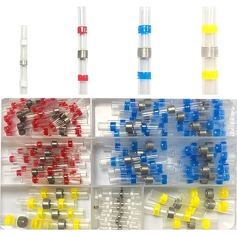 120 conectores de cable, Conectores de soldadura con tubo termorretráctil impermeable, Aislamiento impermeable, Industria, 4 tamaños, 26-10 AWG (1/5)