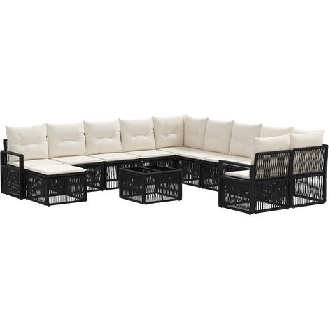 vidaXL Set Divano da Giardino 12 pcs Nero polyrattan