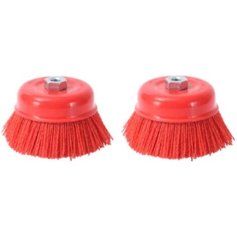 Brosse abrasive en nylon avec filament et coupe en acier, filetage interne M14x2, 75mm de diamètre, rouge - Lot de 2 pièces - (1/4)