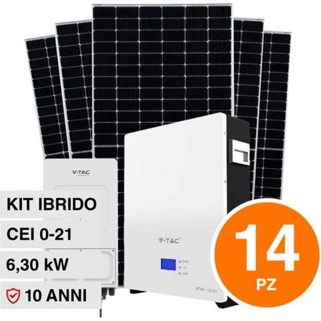 KIT 6.30KW 14 Pannelli solari fotovoltaici 450W IP68 + Inverter monofase + Batteria LIFEPO4 (1/5)