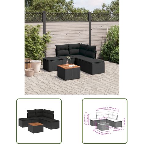 The Living Store 6-tlg. Garten-Sofagarnitur mit Kissen Schwarz Poly Rattan - Gartensorte - Gartenmöbelset - Esstischgarnitur - Outdoor Möbel - Lounge Set (1/3)
