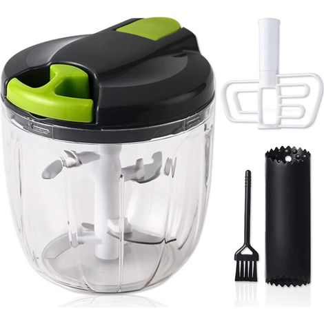 Coupe-oignons manuel, hachoir à oignons de 900 ml avec 5 lames en acier inoxydable et mélangeur manuel, coupe-légumes manuel, hachoir à oignons pour oignons, légumes, fruits, ail (1/4)