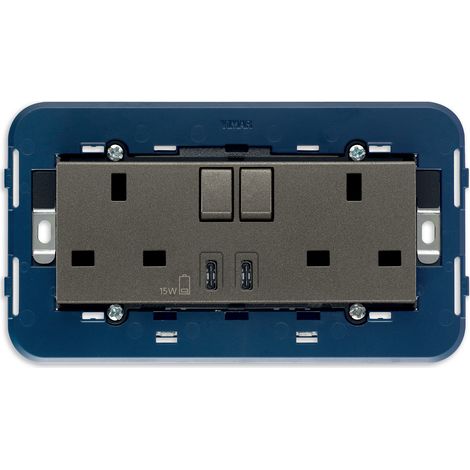 VIMAR - 19224.CC.M 2 tomas 2P+T13ABS+rojo interior+USB C+C Metal