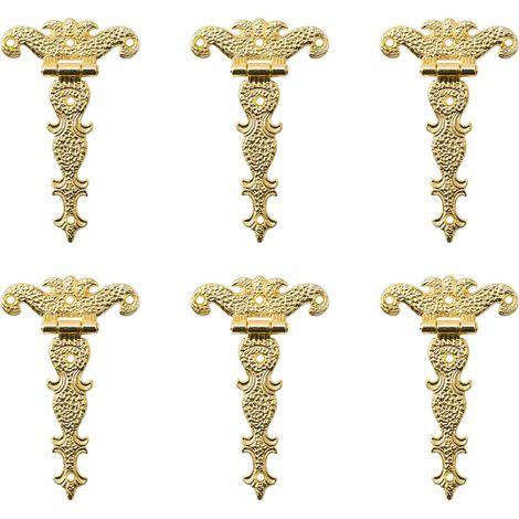 Charnière en T décorative classique, charnière en T en alliage de zinc, charnière de porte avec vis (or), 6 pièces
