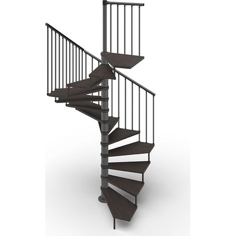 Escalier colimaçon 15 marches - Haut. à franchir 3.08 à 3.60m - Ø120cm - Trémie carrée - Structure anthracite et marches wengé - TEKLA120/SAMWEN-15