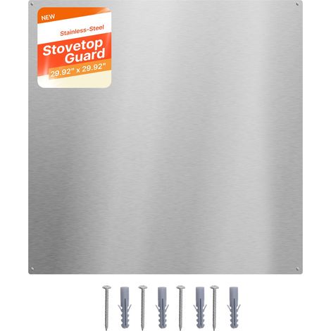 Crédence de Cuisine en Acier Inoxydable, Plaque Anti Projection Murale Carrée 76x76 cm, pour Cuisinière Table de Cuisson, Fond de Hotte Métallique avec Trous Pré-percés, Résistant à la Chaleur (1/5)