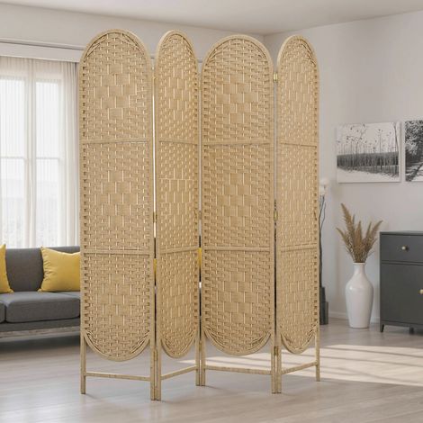 Naturel 160x170 cm - Séparateur de pièce 4 panneaux doté de séparateur pliant tissé à la main en haut voûté