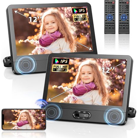 Lecteur DVD Portable Voiture Double Écran 12 Pouces Écran HD IPS 178°, HDMI pour Console de Jeux, Miroir Sans Fil, Lecture Simultanée sur Deux Écrans, AV Out, USB/Carte TF (1/5)