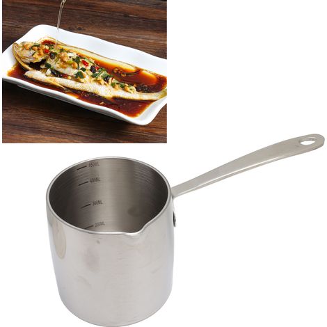 Topf aus Edelstahl 304 für heißes Öl, Spritzschutz, Babynahrungstopf, dreiteilige Butterdose aus Edelstahl, kleiner Milchtopf, Spritzschutz, 450 ml Edelstahlgriff (1/5)