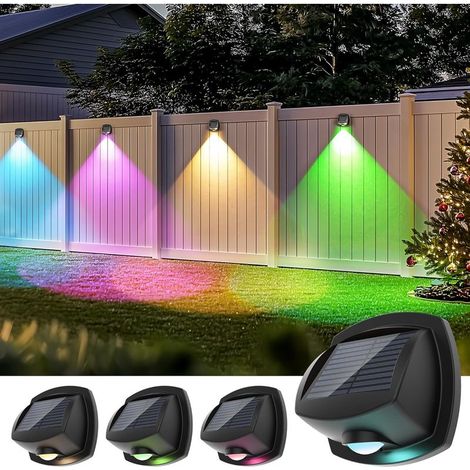 Solarbetriebene Außenzaunleuchten, 3 Beleuchtungsmodi, IP65 wasserdicht, solarbetriebene Wandleuchten, 4 Stück zweifarbige LED-Außenzaunleuchten, mehrfarbig (1/5)