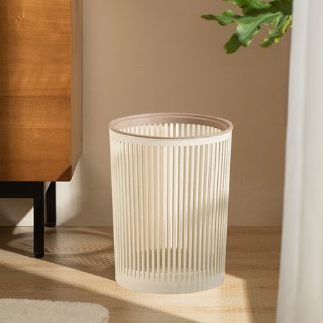 Poubelle creuse, design simple, sans couvercle, avec anneau de pression, grande capacité, convient à une utilisation à la maison et dans la salle de bain, au bureau et au salon, blanc ivoire. (1/5)