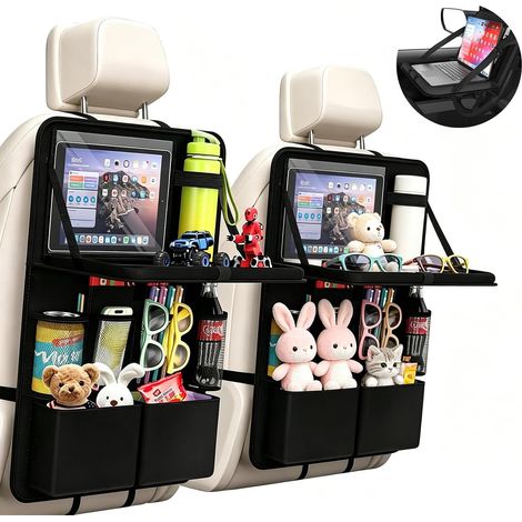 Pack de 2 Organizadores de Coche con Mesa Plegable Extraíble - 62 x 42 cm - Organizador de Asiento Trasero para Niños y Adultos - 11 Bolsillos + Compartimento para Pantalla Táctil - Protector de Coche (1/5)