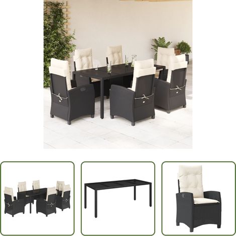 vidaXL Gartenstuhl -  7-tlg. Garten-Essgruppe mit Kissen Schwarz Poly Rattan (1/5)