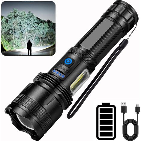 Lampe Torche LED Ultra Puissante,Lumens Lampe Torche LED Rechargeable, Super Lumineuse 7 Modes Longue Durée, Étanche Lamp Torch Pour Camping, Randonnée