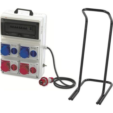 Quadro ASC portatile, 6KW 230V/18KW 400V, IP65, 2 prese interbloccate 2P+T 16A e 2 prese 3P+T 16A, spina 3P+N+T 32A, con magnetotermico, differenziale generale, pulsante di emergenza e cavalletto - Ro (1/3)