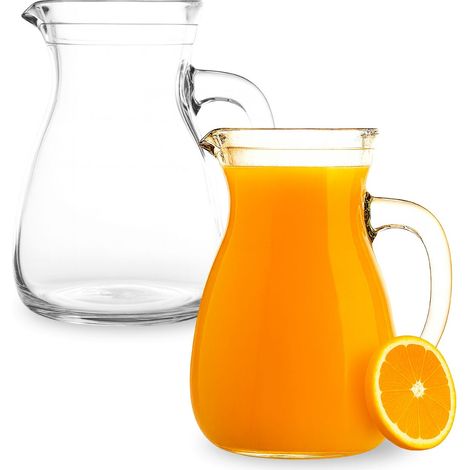 2 Caraffe in vetro da 1 litro con manico ergonomico e beccuccio antigoccia - Brocca lavabile in lavastoviglie. Perfetta per servire acqua, vino o succ (1/5)