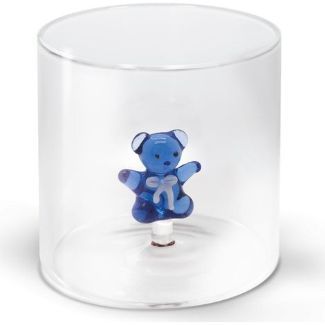 WD LifeStyle Bicchiere Vetro Borosilicato Cc 250 ml Decoro Orsetto Azzurro