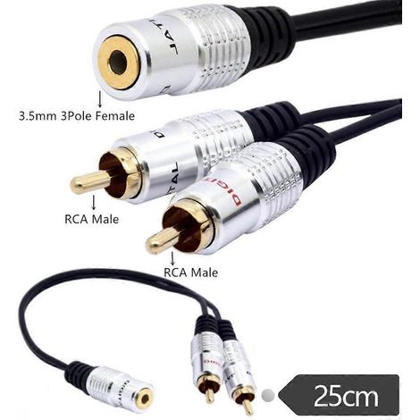 Câble stéréo plaqué or avec connecteurs 3,5 mm femelle vers 2 RCA mâles (1/4)