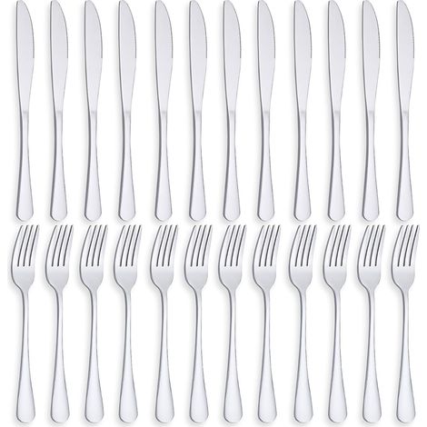 Set de couteaux et fourchettes, Couverts de table 12 personnes, Fourchettes de table Set de 12/Couteaux de table set de 12, Lavable au lave-vaisselle, Poli miroir (1/5)