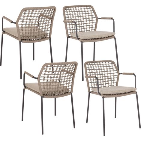 Chaises de jardin à accoudoirs et coussin (lot de 4) - PALMA (1/5)